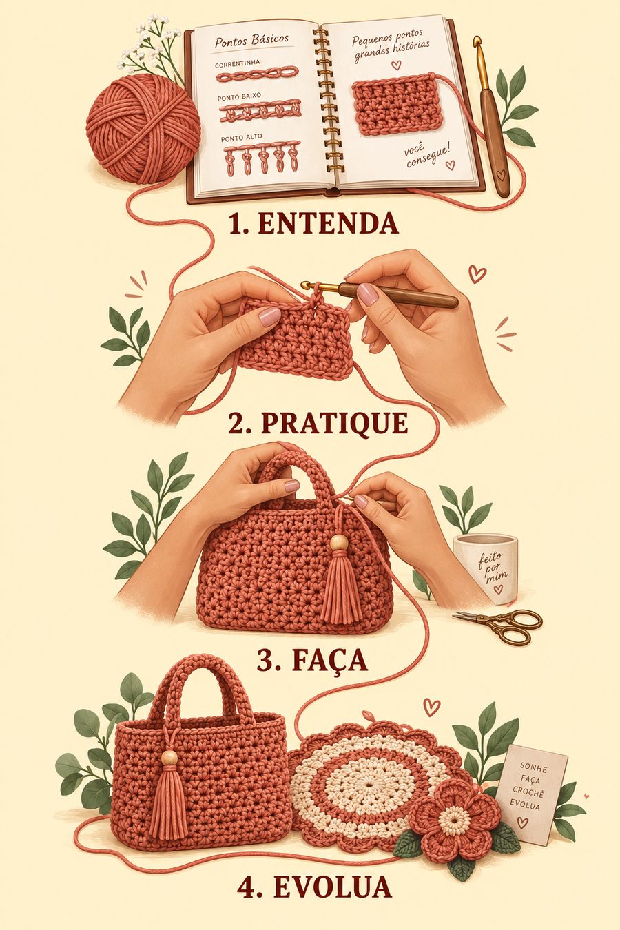 Entenda, pratique, faça e evolua no crochê